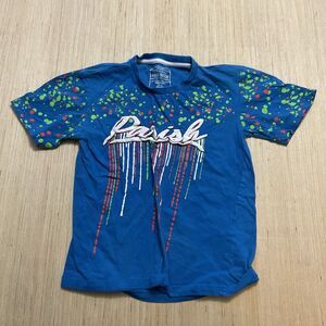Parish Nation Kids T-Shirt Blue Speckled Paint Artsy Puffed Logo Medium 10-12